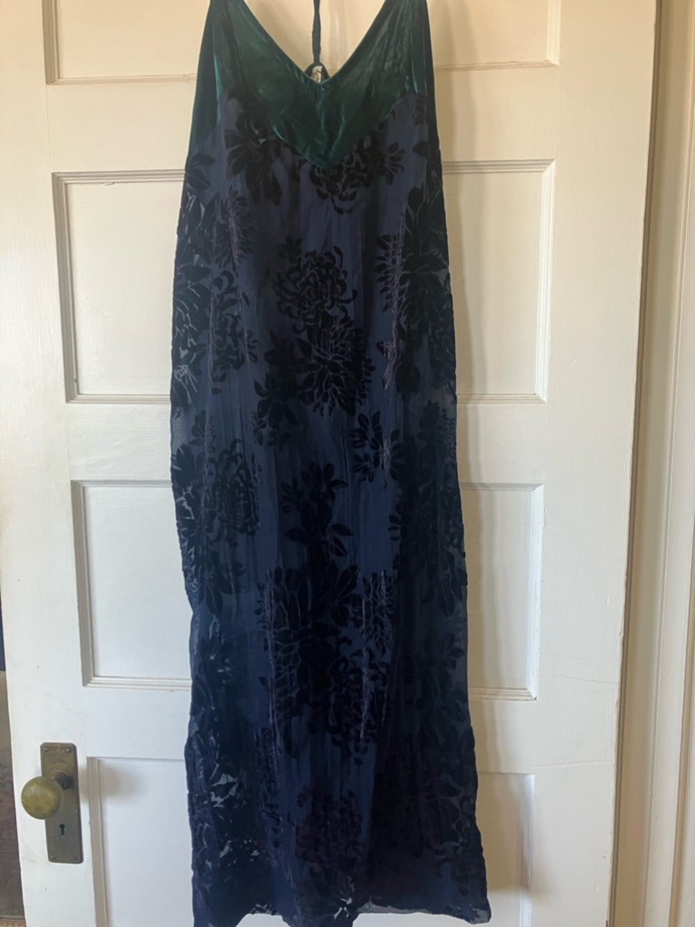 Free People Navy with tesl burn out velvet maxi dress